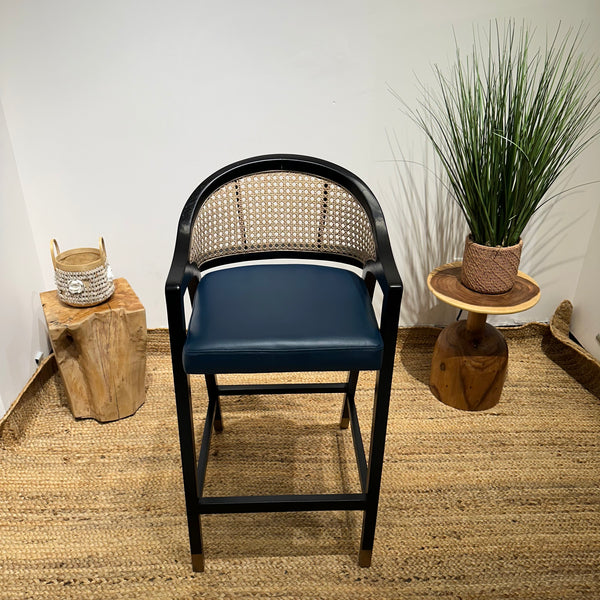 LENONG Bar Stool with Leather Seat and Rattan Back - AVRS DESIGN