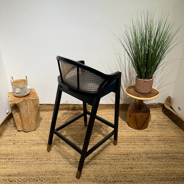 LENONG Bar Stool with Leather Seat and Rattan Back - AVRS DESIGN