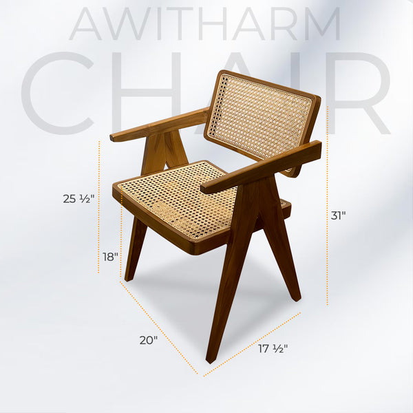 AWITHARM Walnut Rattan Comfortable Armchair Boho - AVRS DESIGN