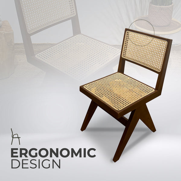 AARMLESS Stylish Walnut Rattan Dining Chair Boho - AVRS DESIGN