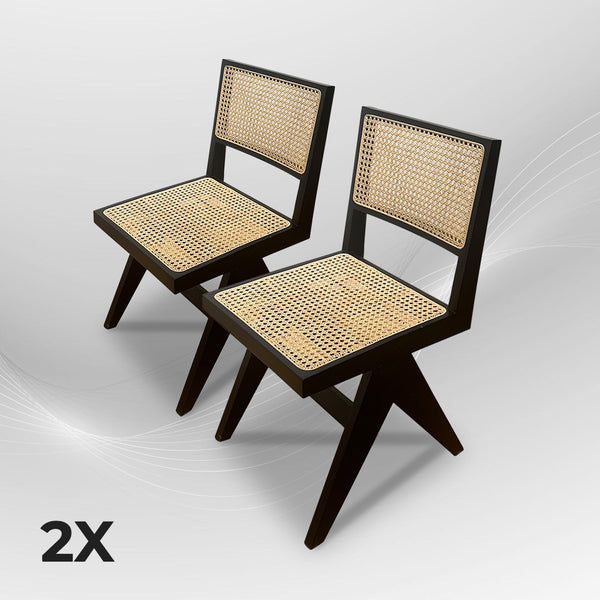 AVRS™ AARMLESS Stylish Black Rattan Dining Chair Boho