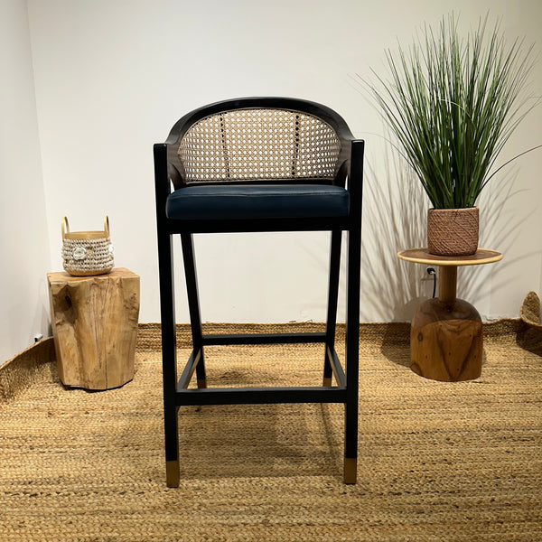 LENONG Bar Stool with Leather Seat and Rattan Back - AVRS DESIGN