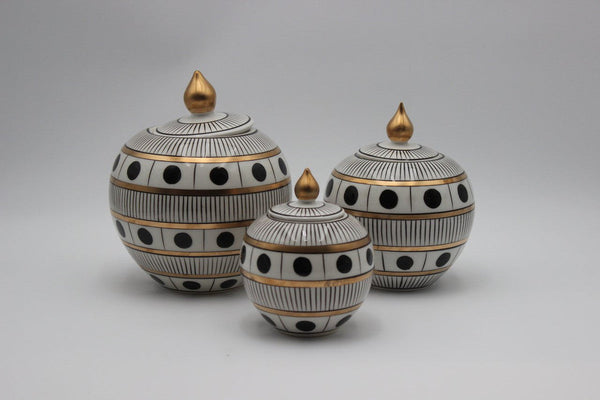 Elegant Black White Dotted Round vase Set of 3 Design 2 - AVRS DESIGN