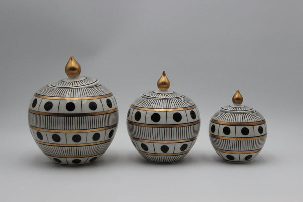 Elegant Black White Dotted Round vase Set of 3 Design 2 - AVRS DESIGN