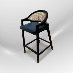 LENONG Bar Stool with Leather Seat and Rattan Back - AVRS DESIGN