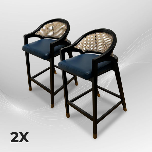 LENONG Bar Stool with Leather Seat and Rattan Back - AVRS DESIGN