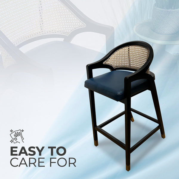 LENONG Bar Stool with Leather Seat and Rattan Back - AVRS DESIGN