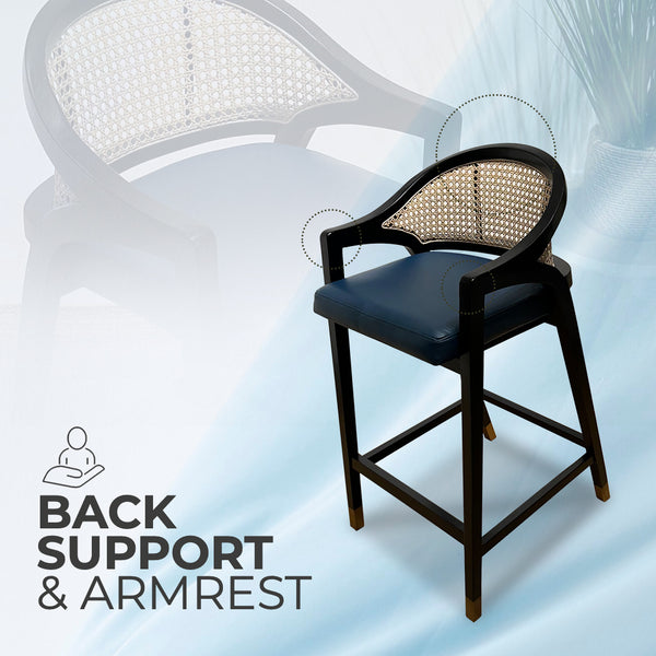 LENONG Bar Stool with Leather Seat and Rattan Back - AVRS DESIGN