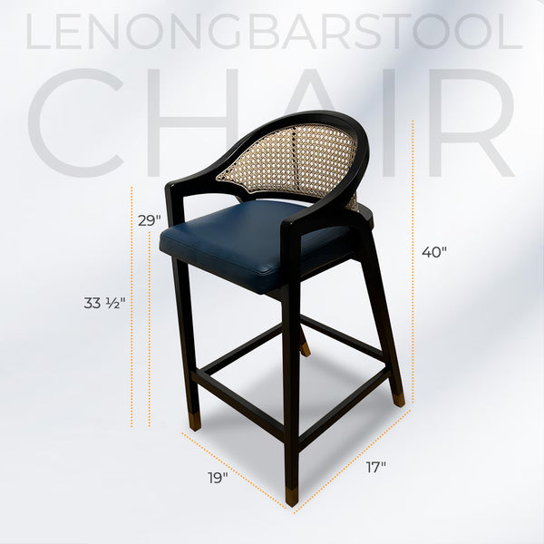 LENONG Bar Stool with Leather Seat and Rattan Back - AVRS DESIGN