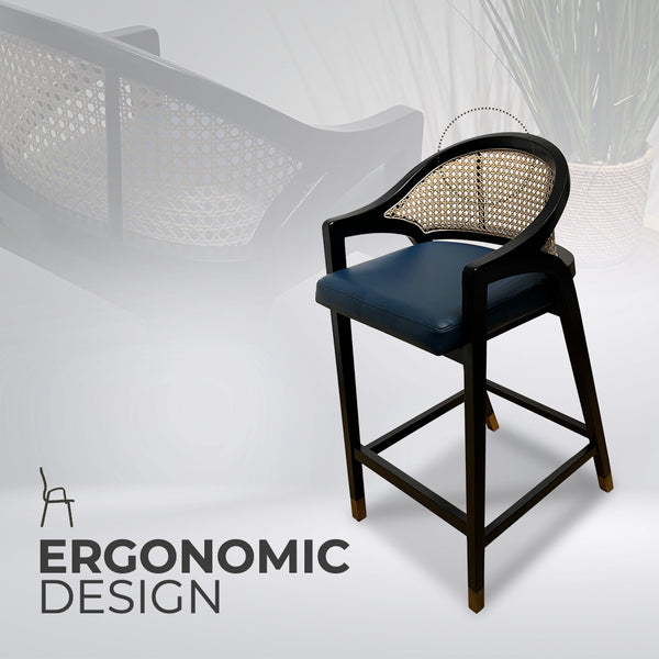 LENONG Bar Stool with Leather Seat and Rattan Back - AVRS DESIGN