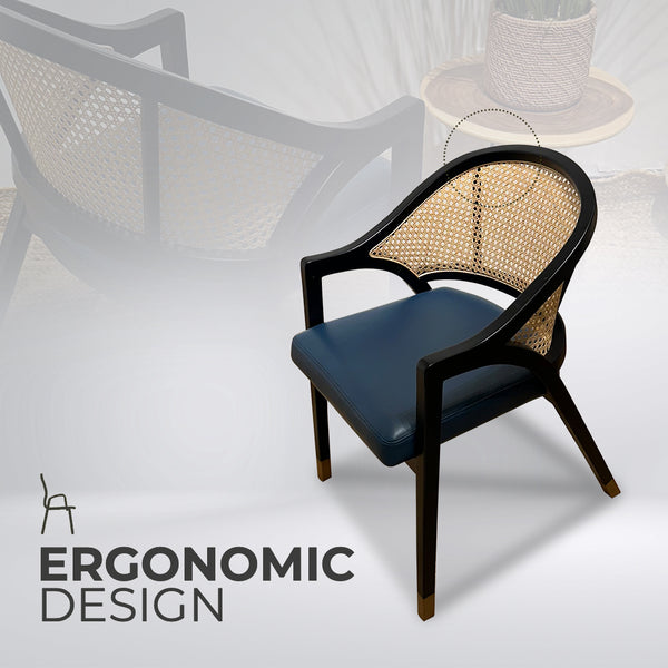 LENONG Armchair with Leather Seat and Rattan Back (Pre-order) - AVRS DESIGN