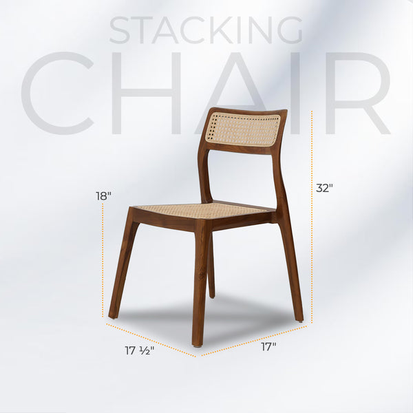 STACKING Walnut Rattan Dining Chair - AVRS DESIGN