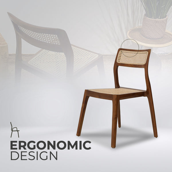 STACKING Walnut Rattan Dining Chair - AVRS DESIGN